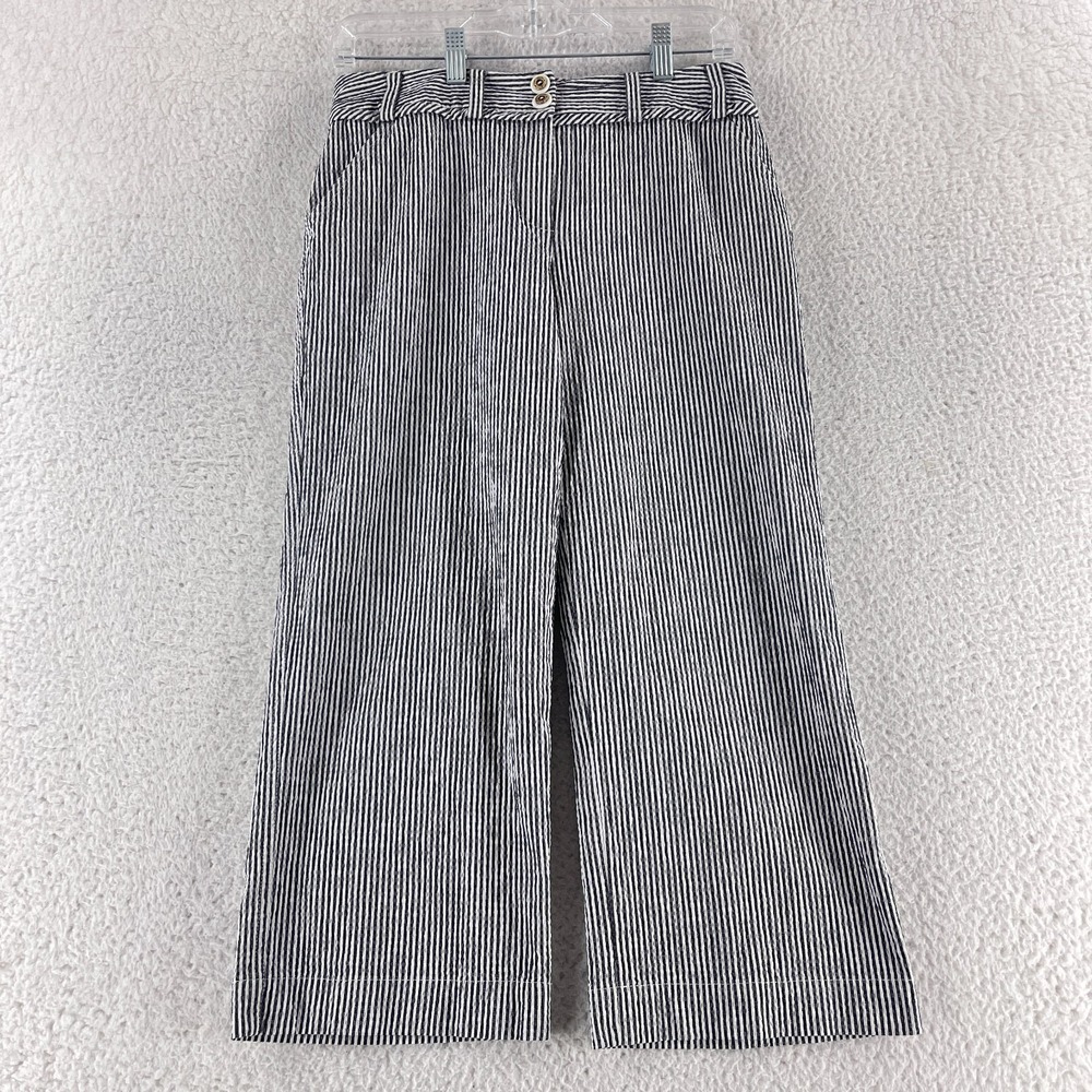 St. John Sport Wide-Leg Crop Pants Womens Size 6 Gray White Stripe VTG Casual - Picture 1 of 16